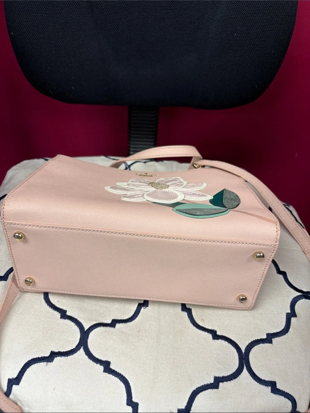 kate spade blush pink floral applique tote